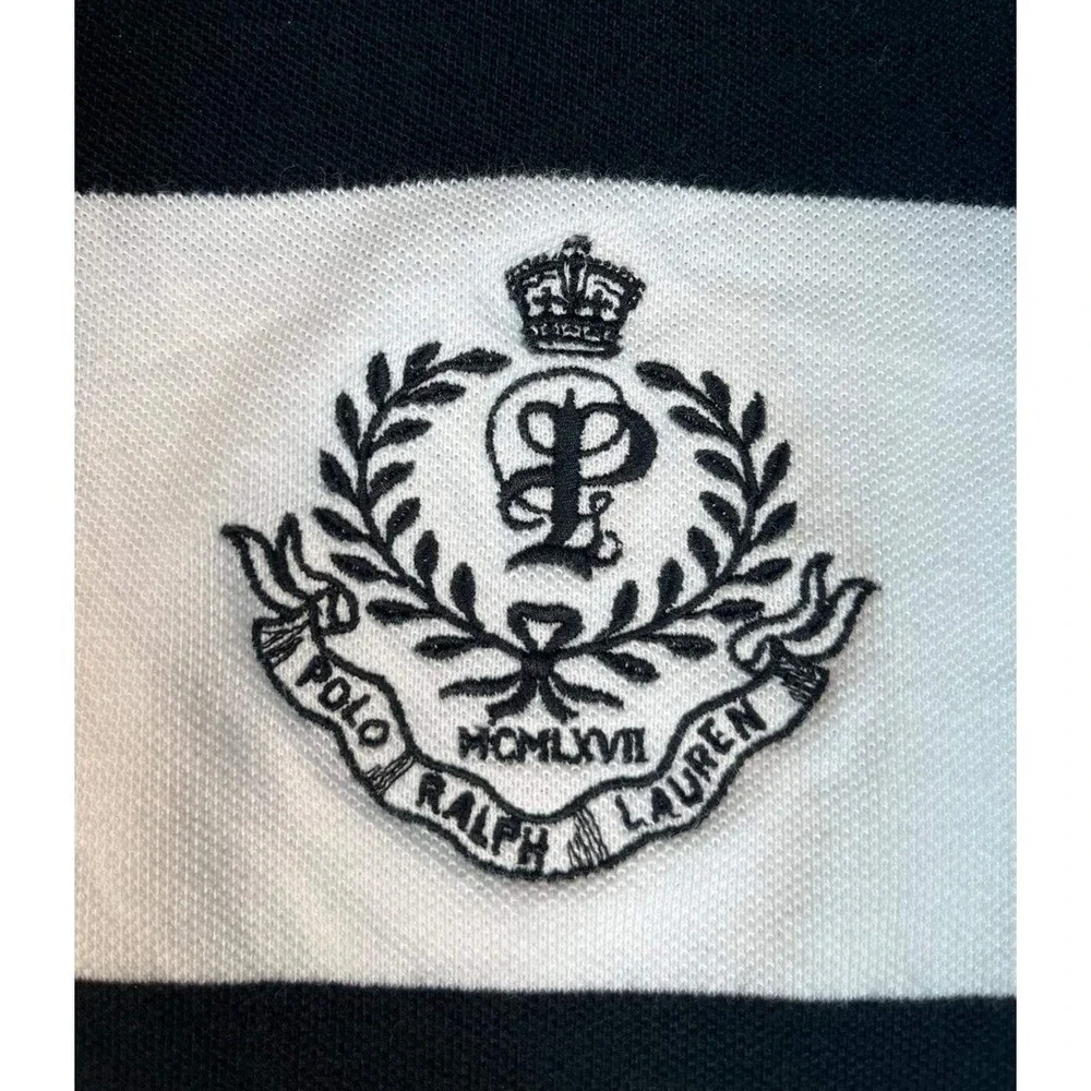 VTG Style Ralph Lauren Polo Shirt‎ Navy/White Stripe XL Embroidered Crest Polo